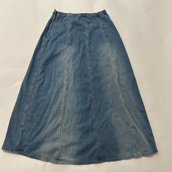 Soft Surroundings Denim Skirt Womens sz Medium Tall Blue Jean Maxi Western 43636 - Picture 8 of 14